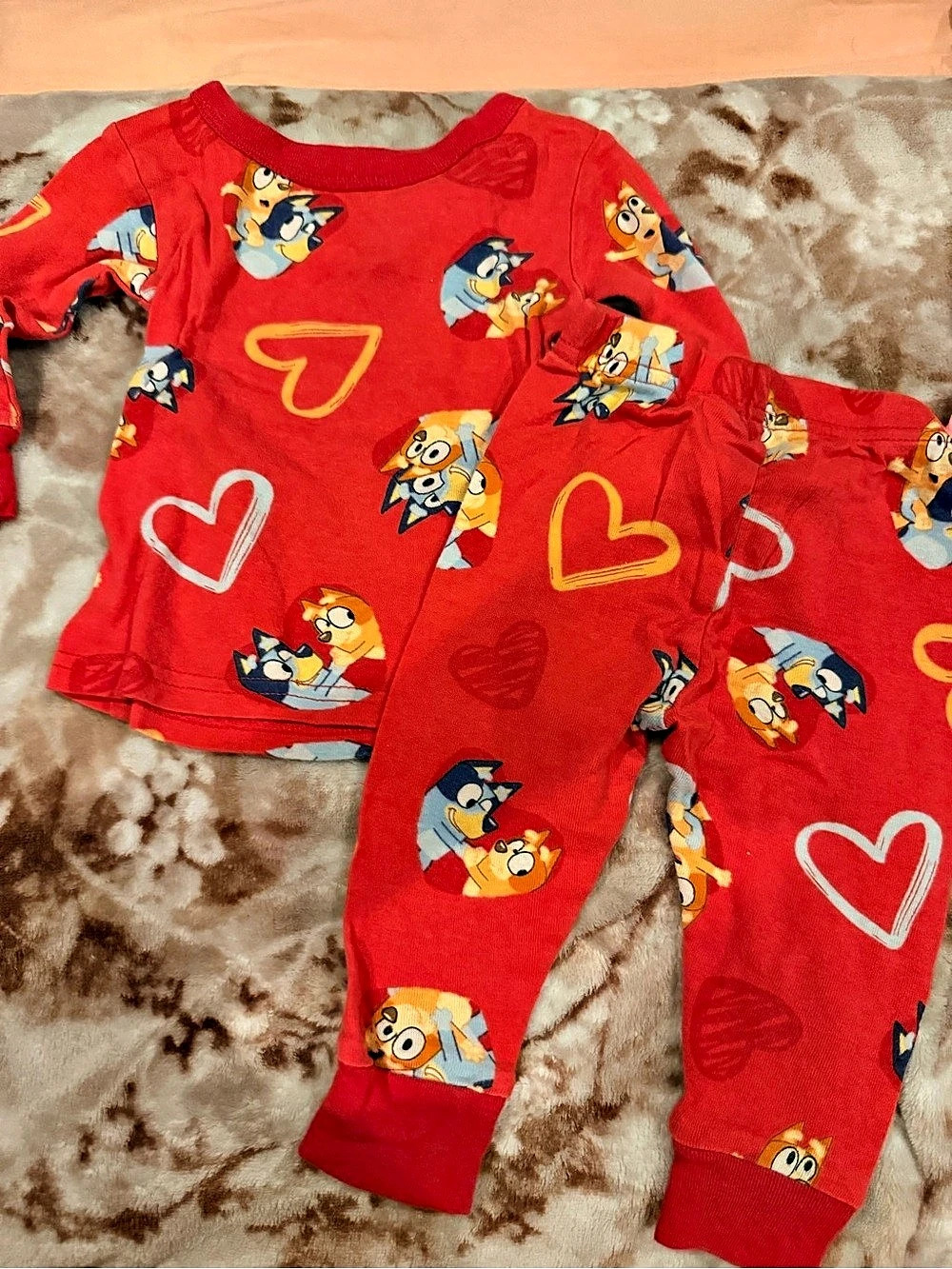 Bluey Red Heart Pajama Set Red Baby 12M